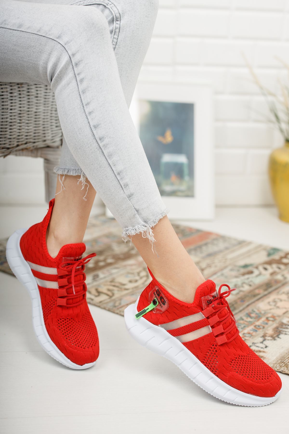Mirella Kırmızı Triko Bağcıklı Kadın Spor Ayakkabı