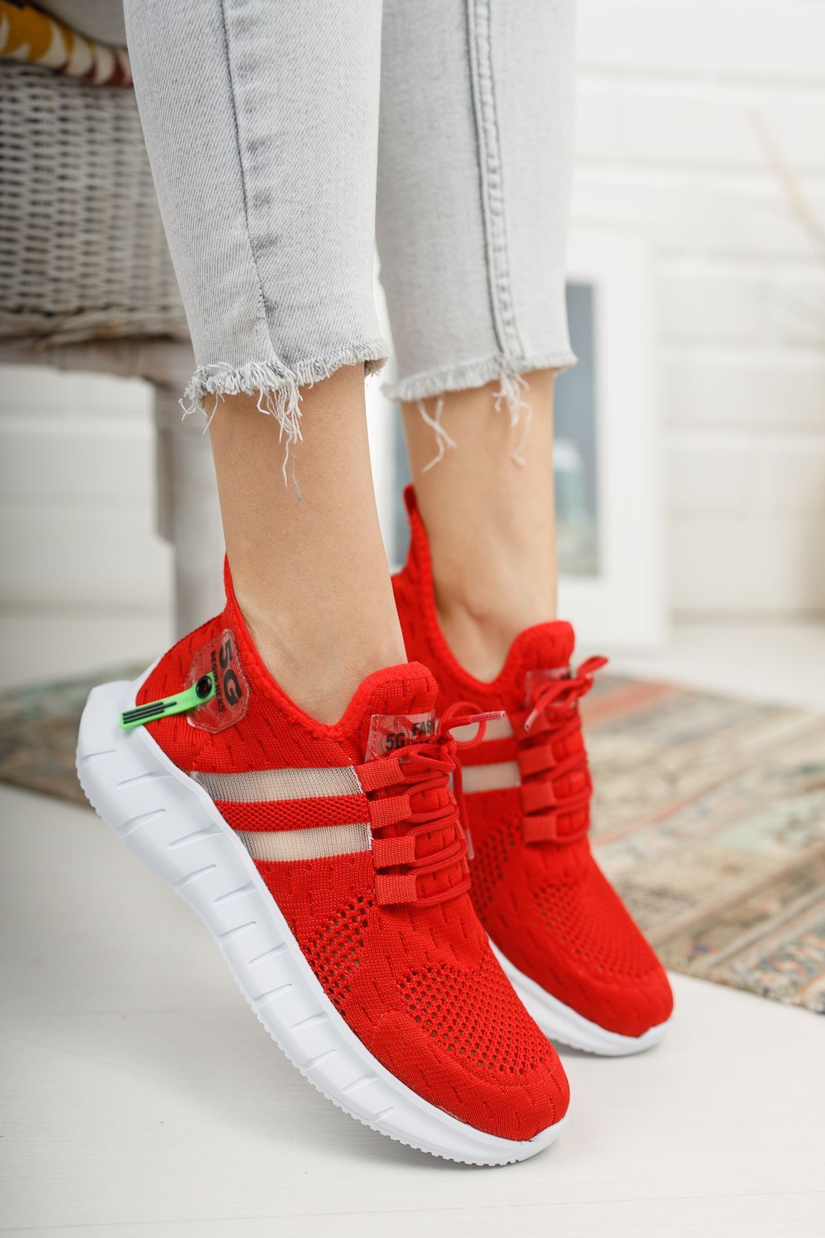 Mirella Kırmızı Triko Bağcıklı Kadın Spor Ayakkabı