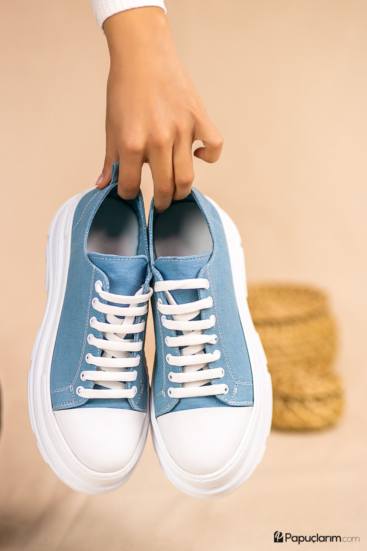 Dubai Bebek Mavi Keten Bağcıklı Kadın Spor Ayakkabı
