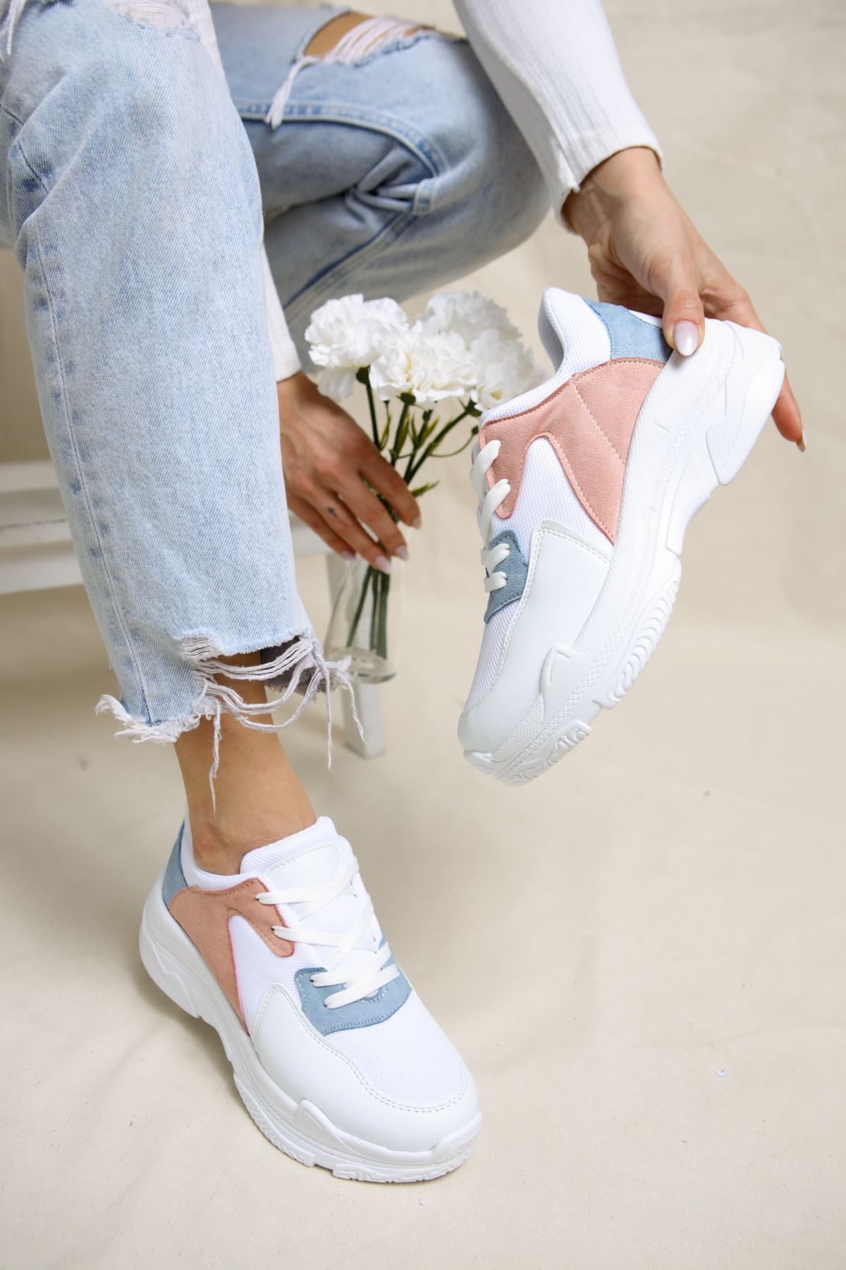 Loic Beyaz Pudra Mavi Kadın Spor Ayakkabı