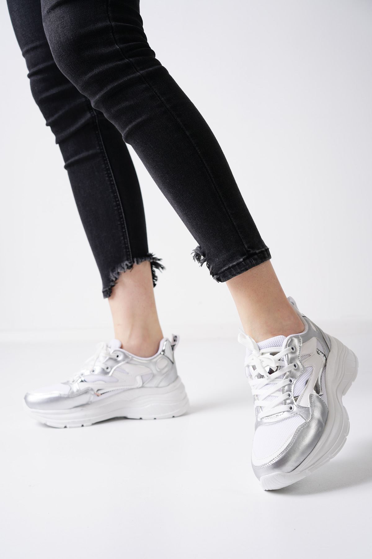 Gilly Beyaz Gümüş Kadın Spor Ayakkabı