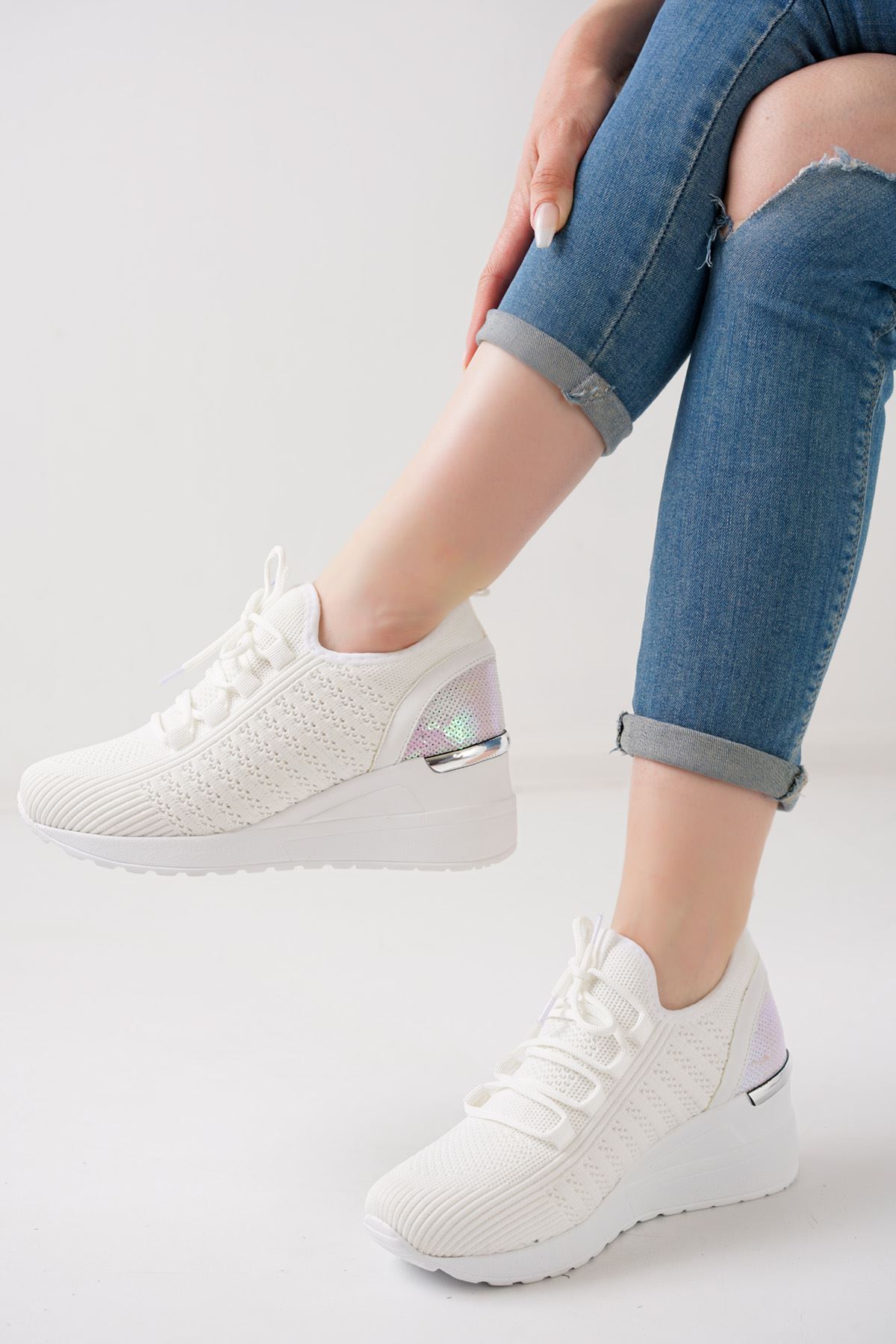 Devin Beyaz Triko Kadın Spor Ayakkabı