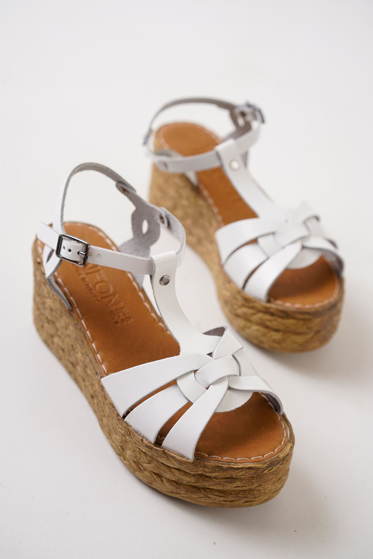 Louisa Beyaz Hakiki Deri Dolgu Topuklu Kadın Ayakkabı