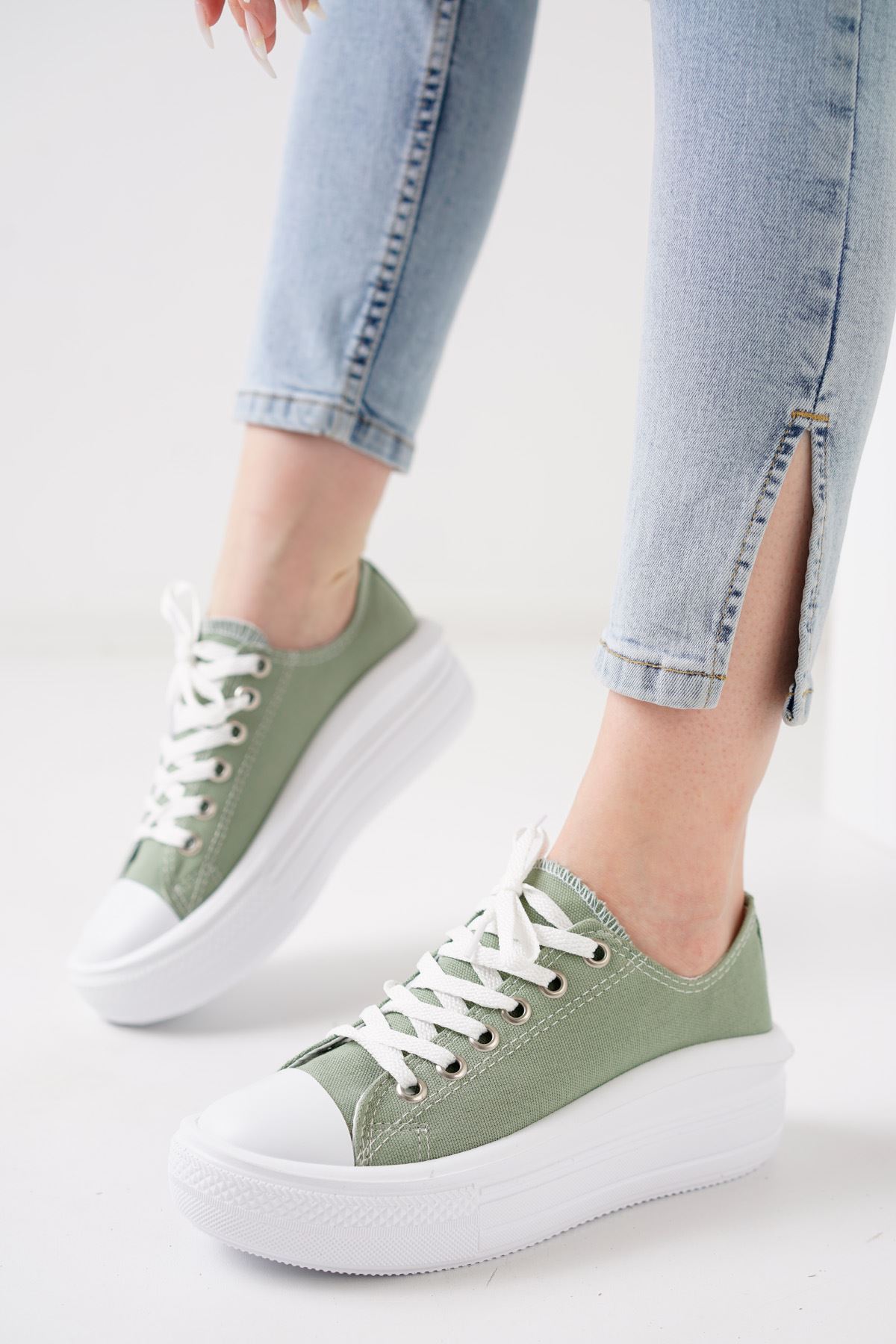Pandone Mint Yeşil Keten Kadın Spor Ayakkabı