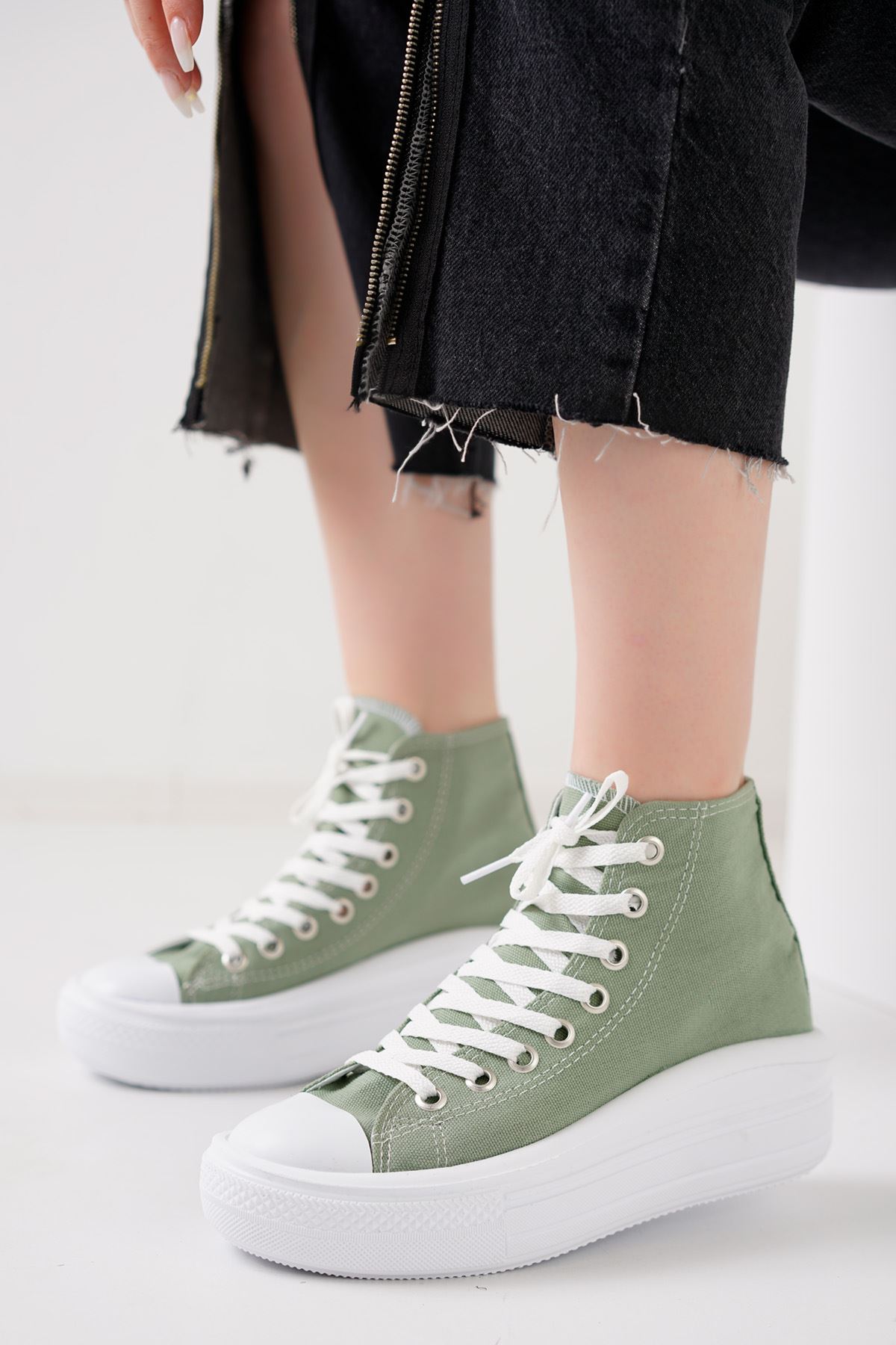Rapindo Mint Yeşil Keten Kadın Spor Ayakkabı