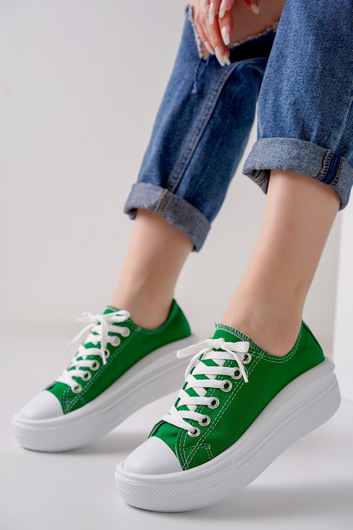 Pandone Yeşil Keten Kadın Spor Ayakkabı