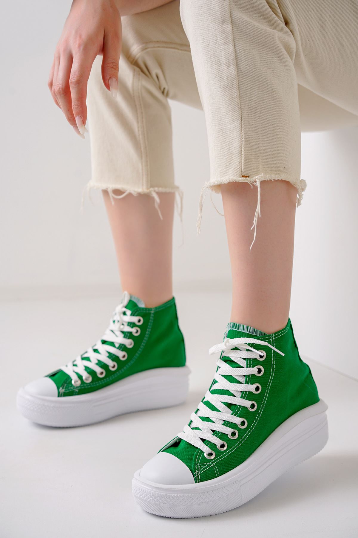 Rapindo Yeşil Keten Kadın Spor Ayakkabı