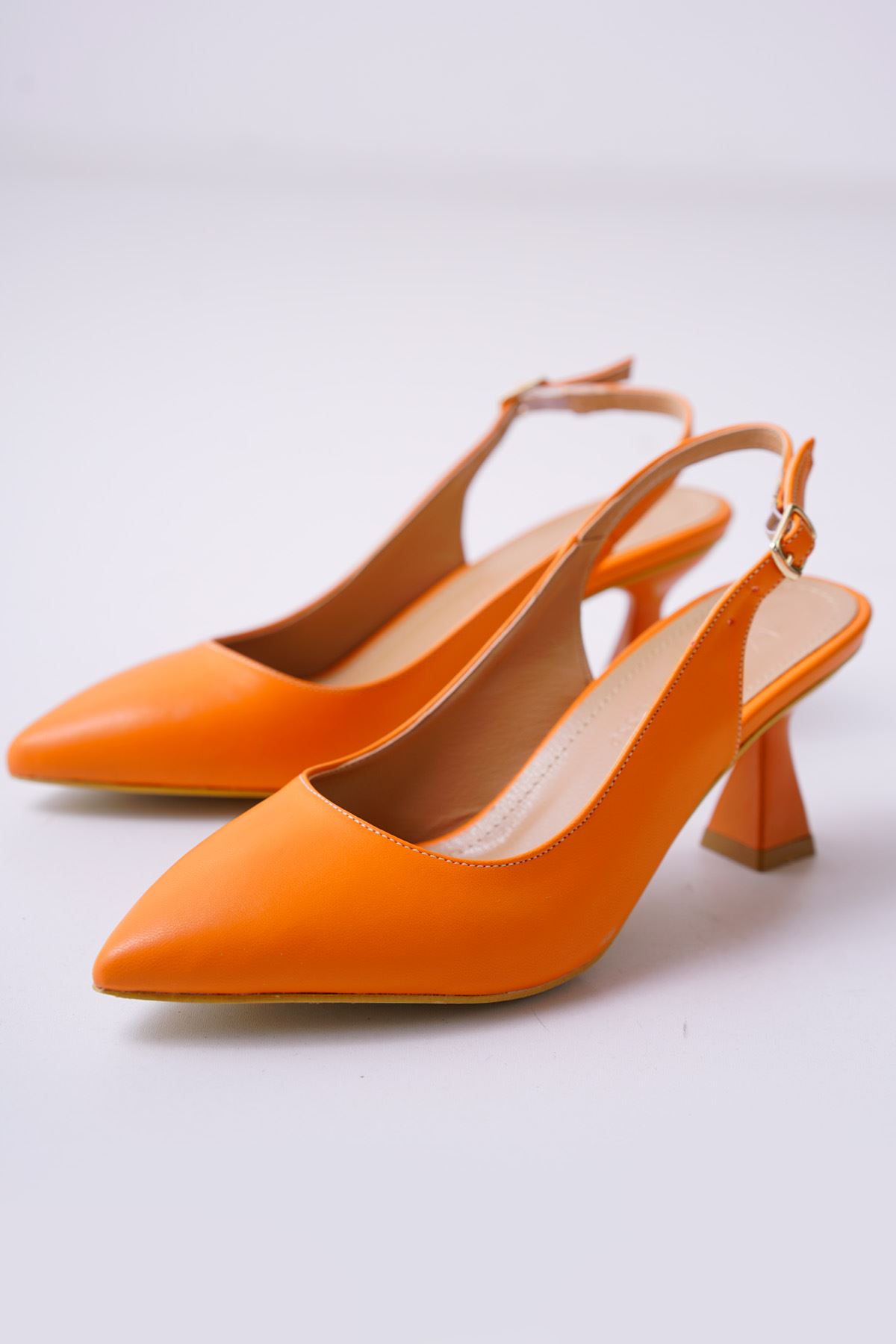 Lavinia Oranj Mat Deri Topuklu Kadın Ayakkabı