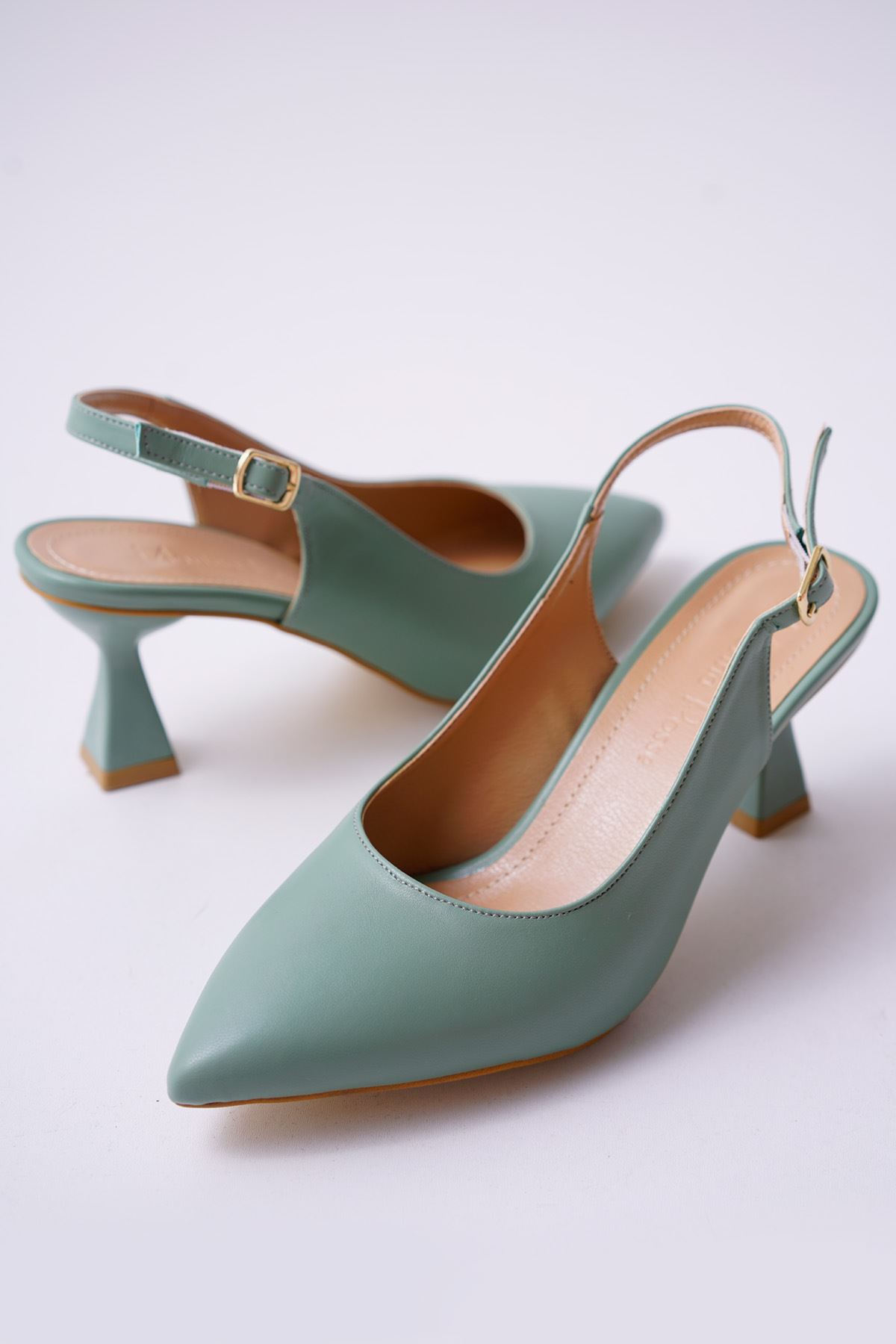 Lavinia Mint Yeşil Mat Deri Topuklu Kadın Ayakkabı