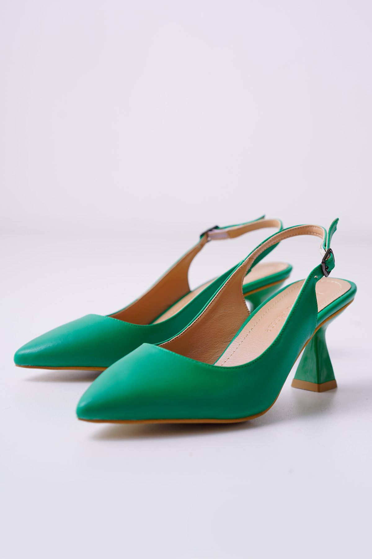 Lavinia Yeşil Mat Deri Topuklu Kadın Ayakkabı