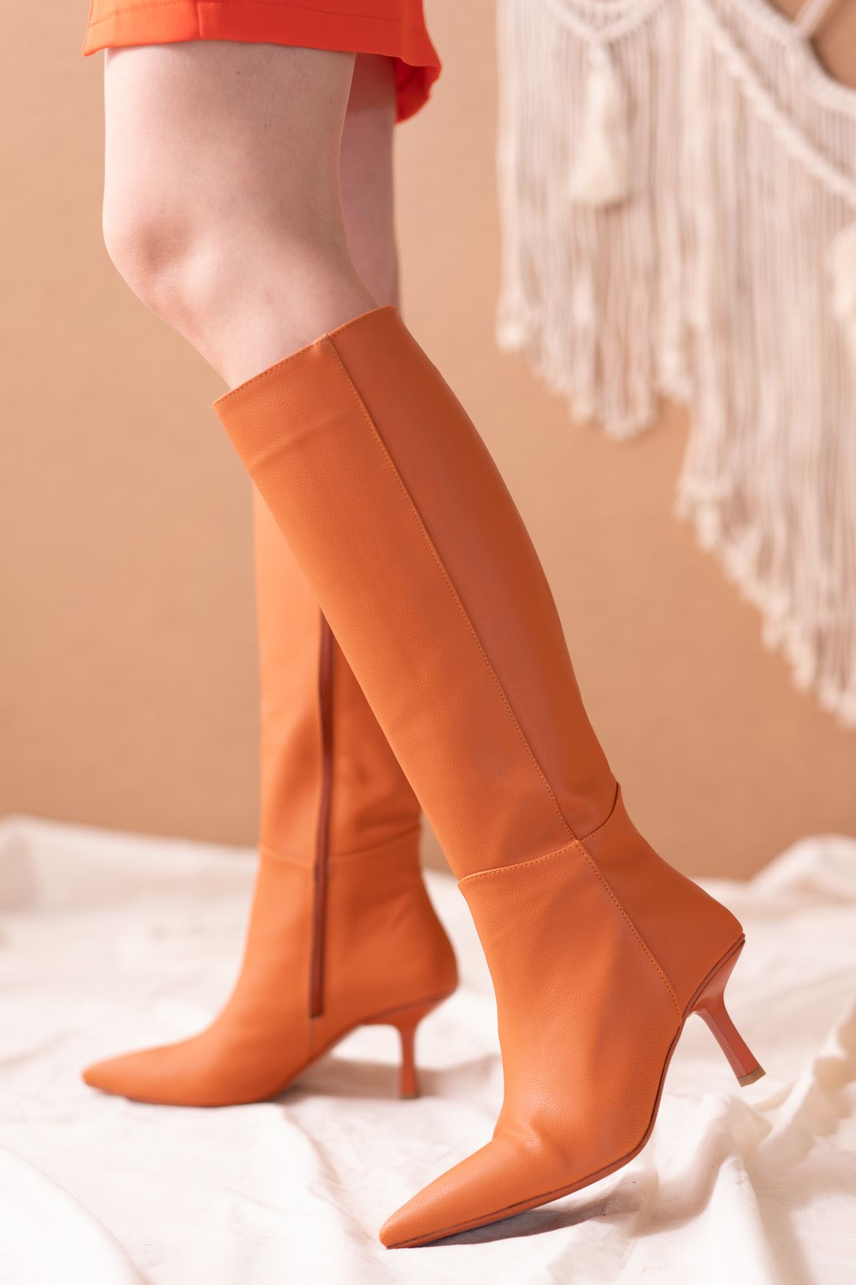 Lorene Orange Cilt Topuklu Kadın Çizme