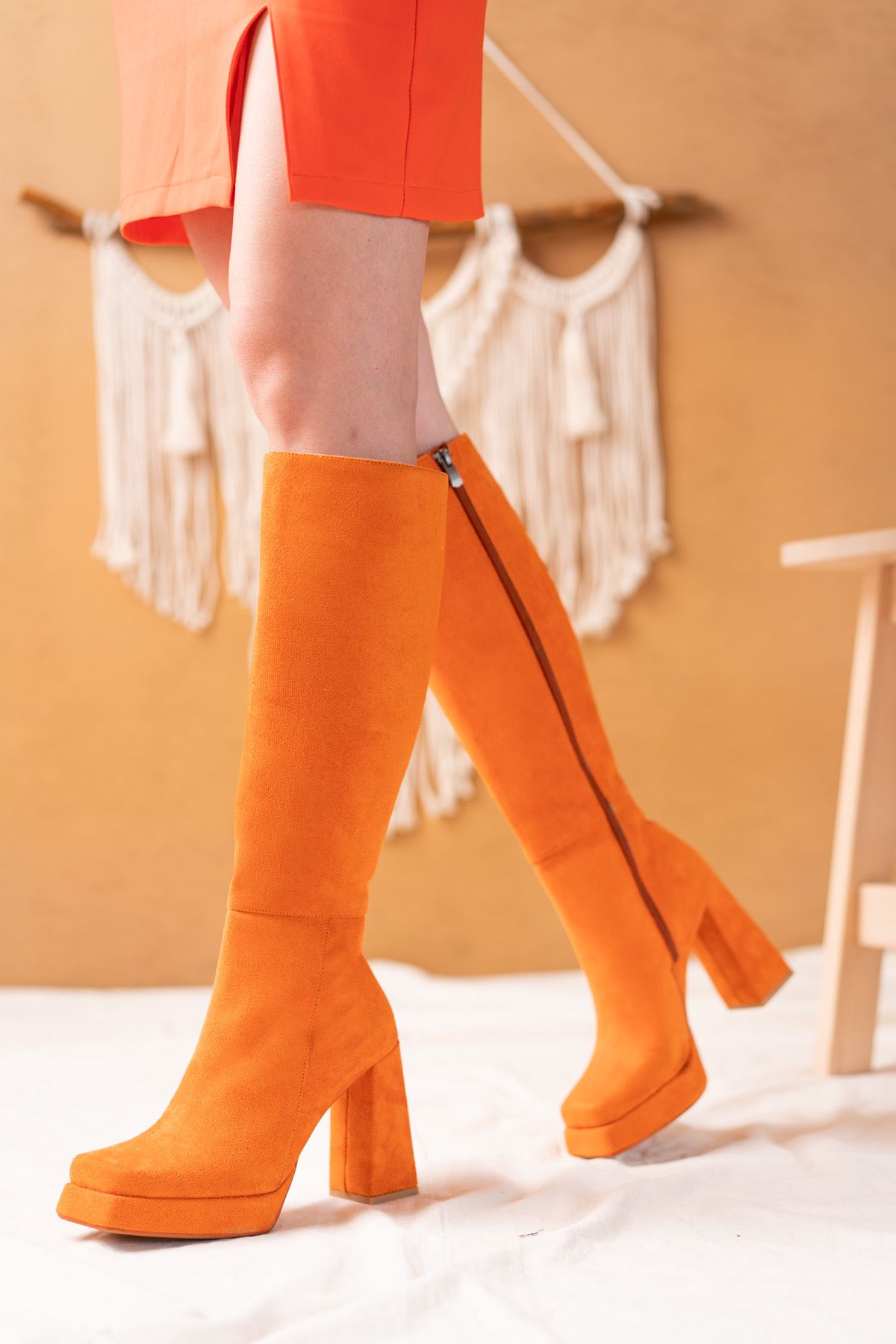 Angel Orange Süet Kadın Topuklu Çizme