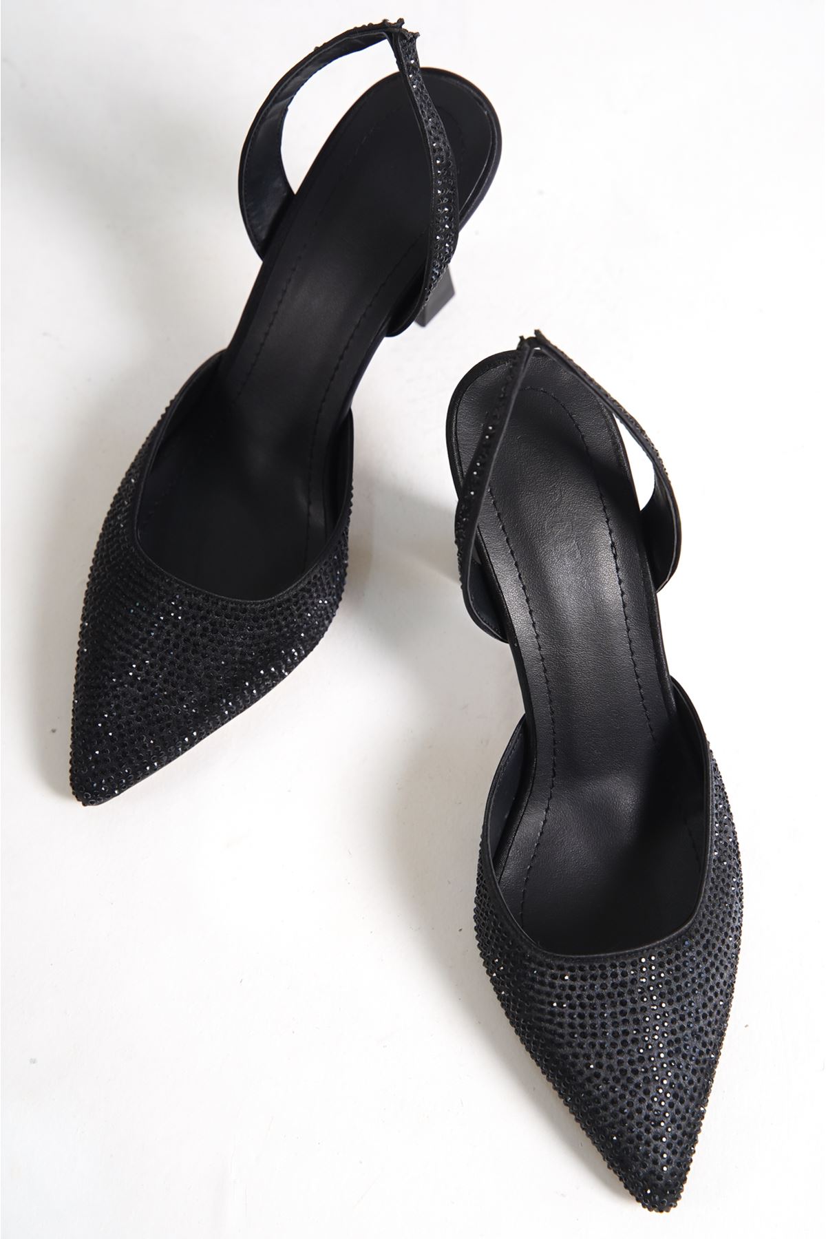 Derek Siyah Taşlı Topuklu Kadın Ayakkabı