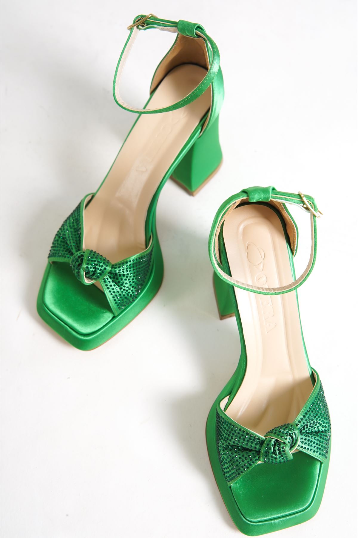Biana Yeşil Taşlı Dolgu Topuklu Kadın Ayakkabı