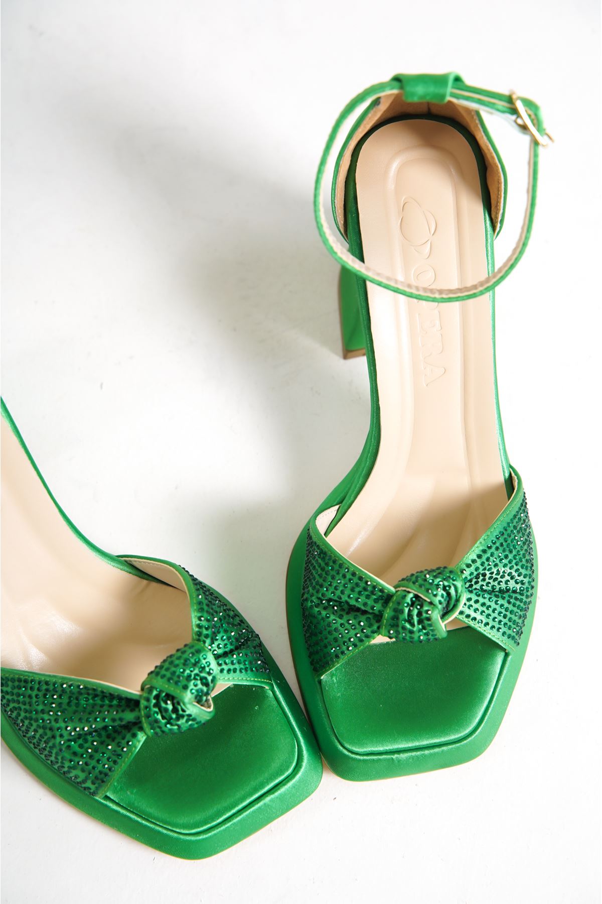 Biana Yeşil Taşlı Dolgu Topuklu Kadın Ayakkabı