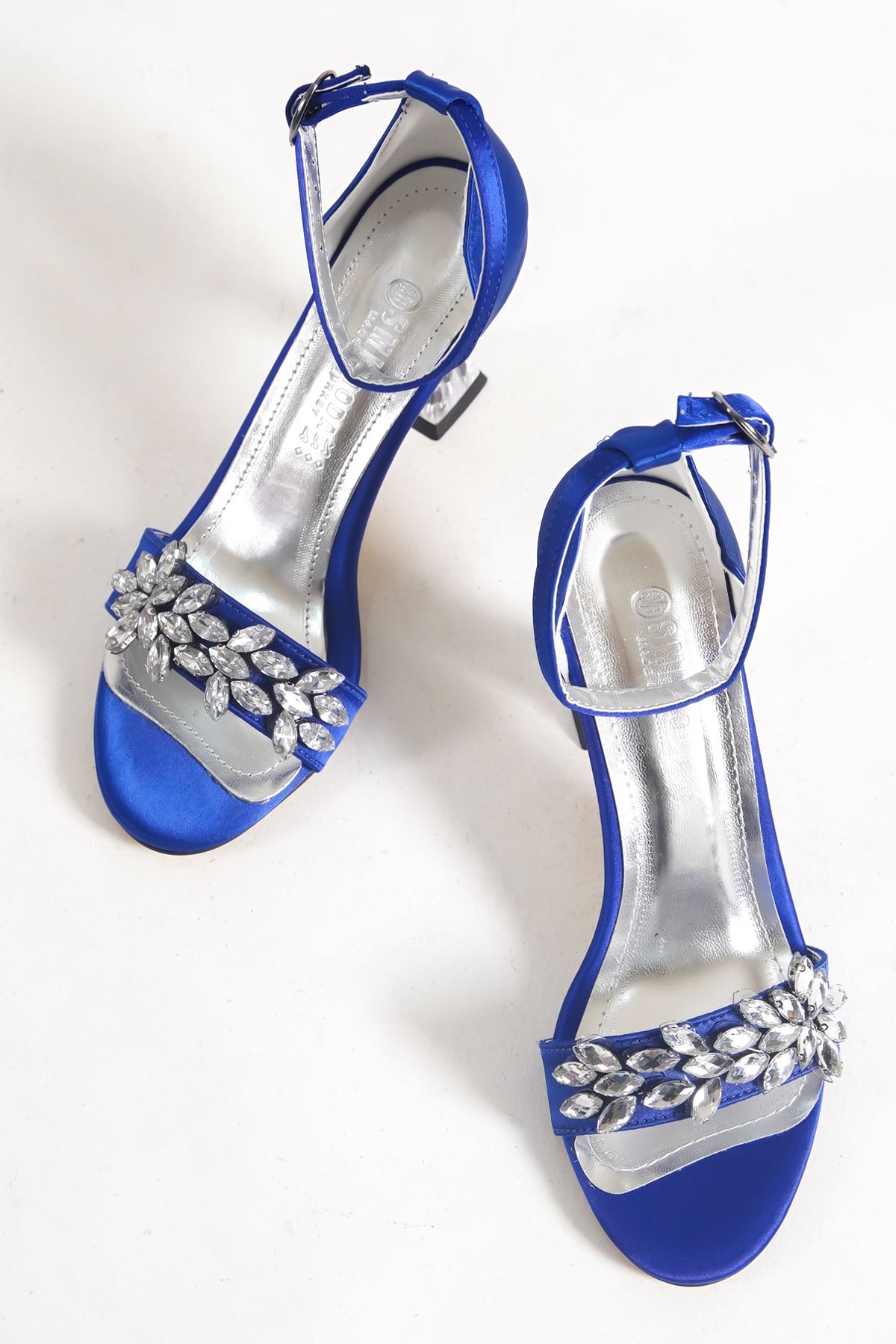 Lively Mavi Saten Şeffaf Topuklu Kadın Ayakkabı