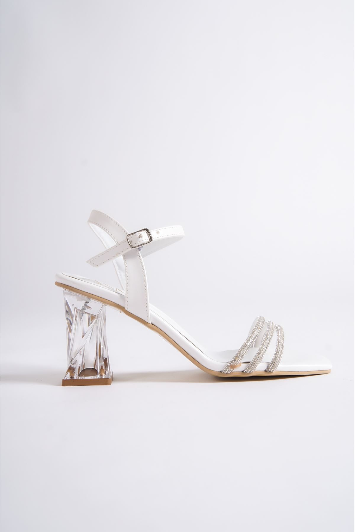 Stephan Beyaz Taşlı Şeffaf Topuklu Kadın Ayakkabı