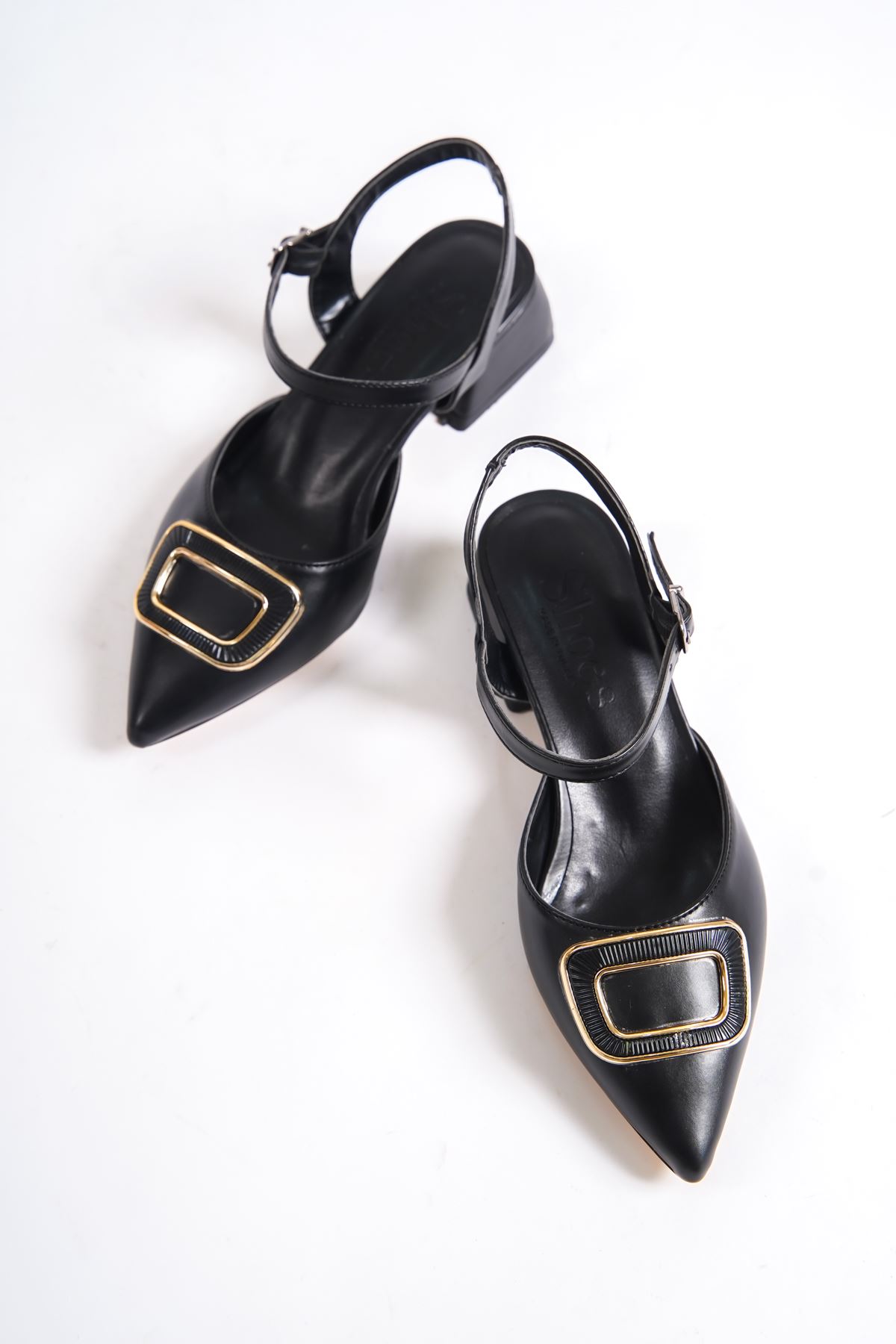 Aluin Siyah Mat Deri Topuklu Kadın Ayakkabı