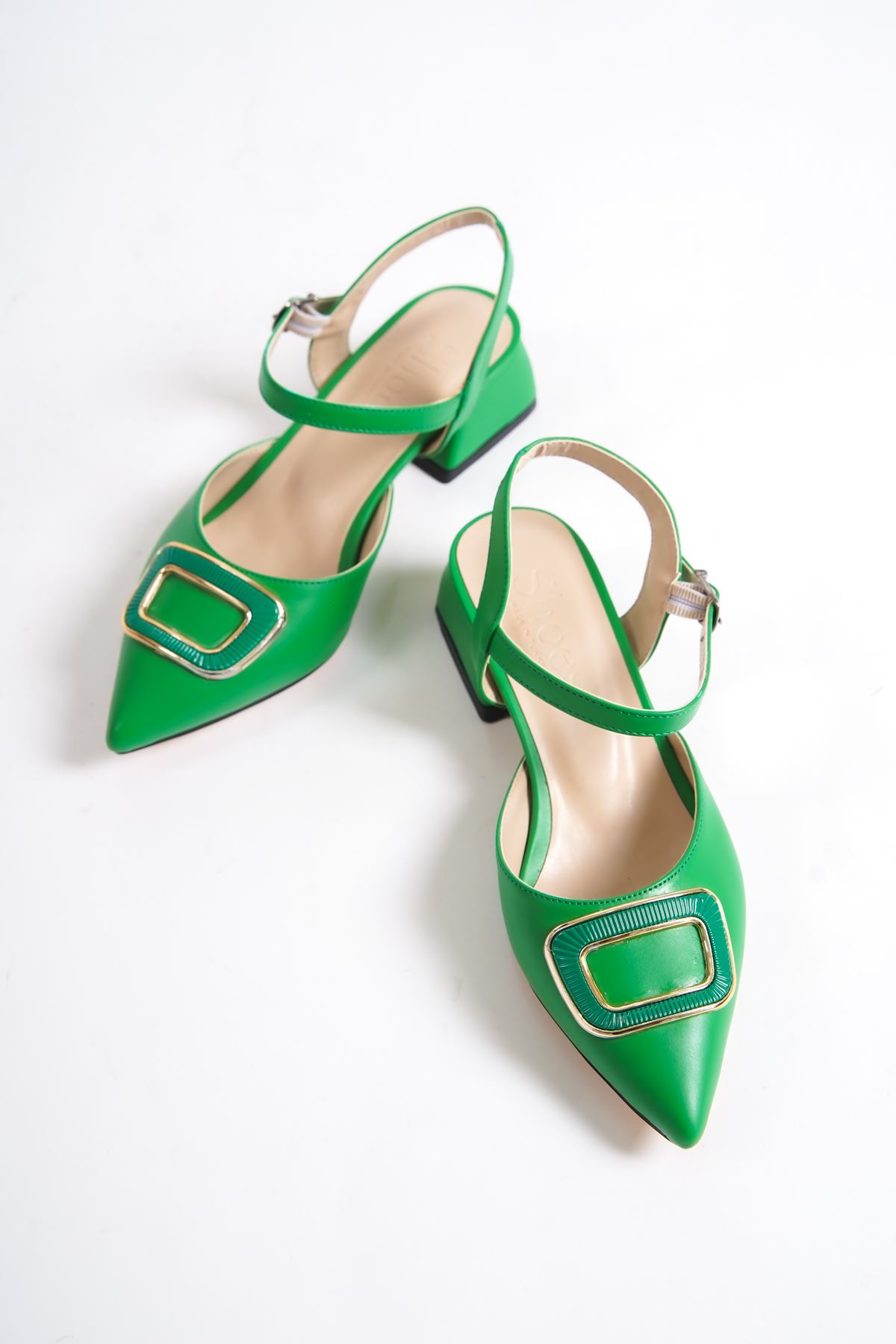 Aluin Yeşil Mat Deri Topuklu Kadın Ayakkabı