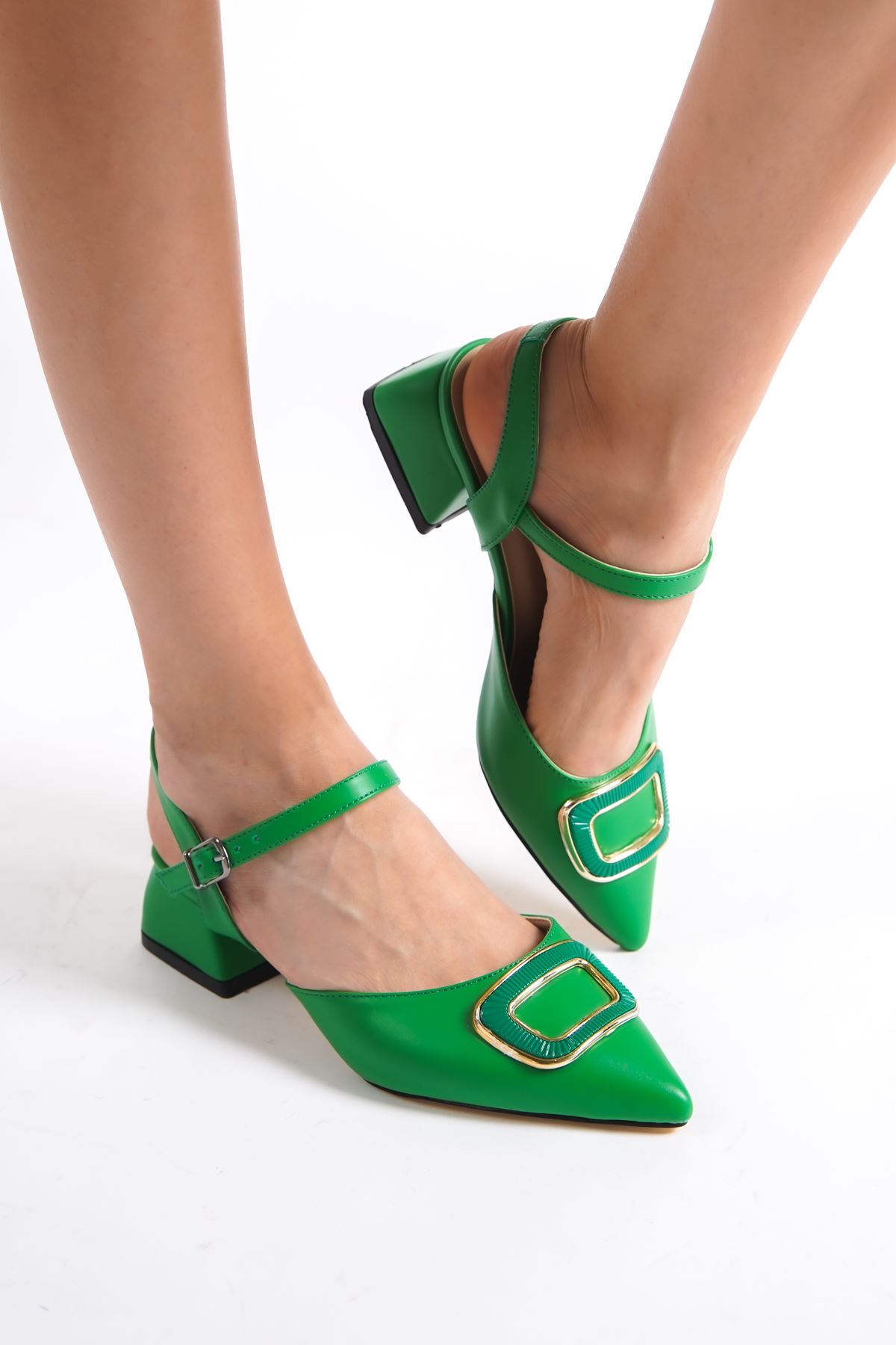Aluin Yeşil Mat Deri Topuklu Kadın Ayakkabı