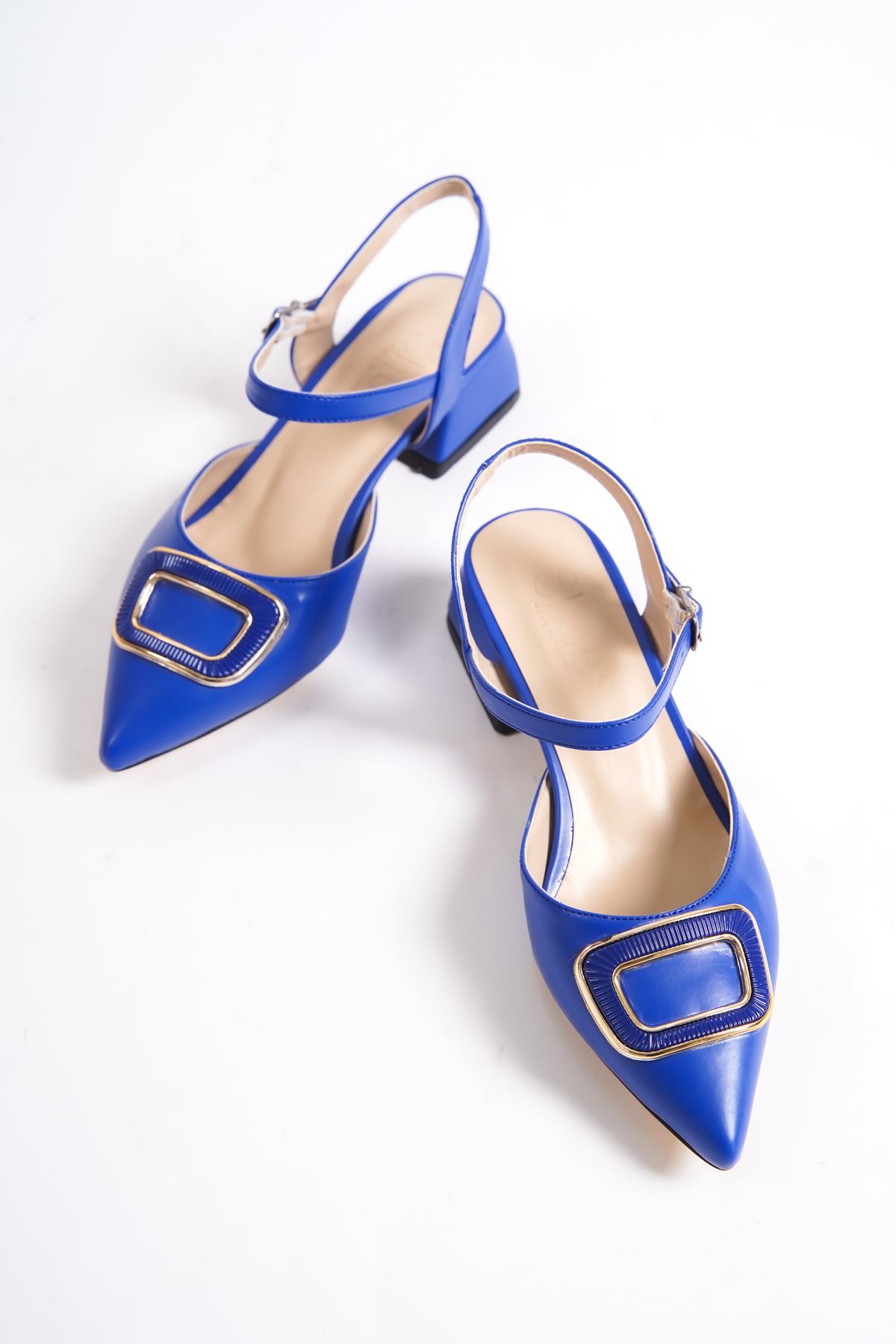 Aluin Saks Mavi Mat Deri Topuklu Kadın Ayakkabı