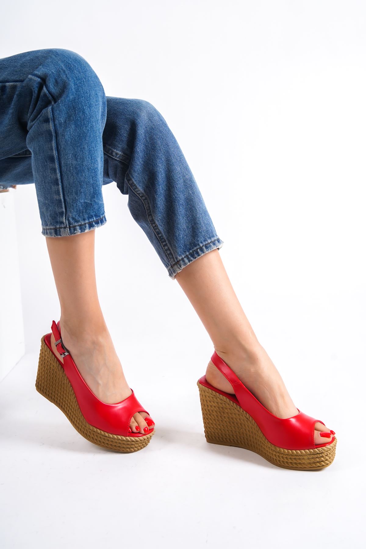 Cenny Kırmızı Dolgu Topuklu Kadın Ayakkabı