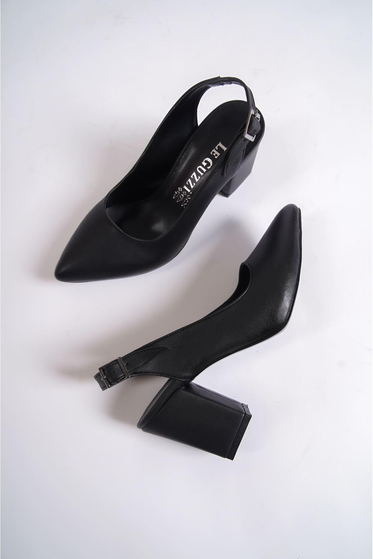 Louis Siyah Mat Deri Topuklu Kadın Ayakkabı