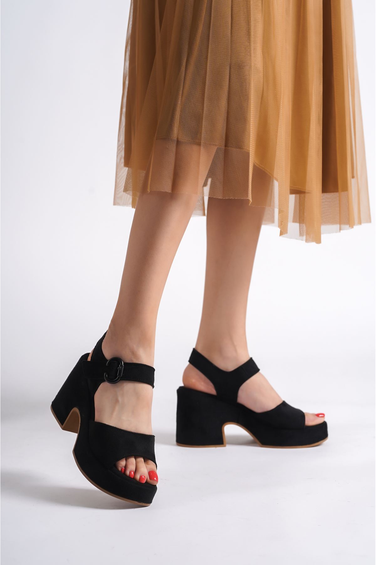 Darcy Siyah Süet Platform Topuklu Kadın Ayakkabı