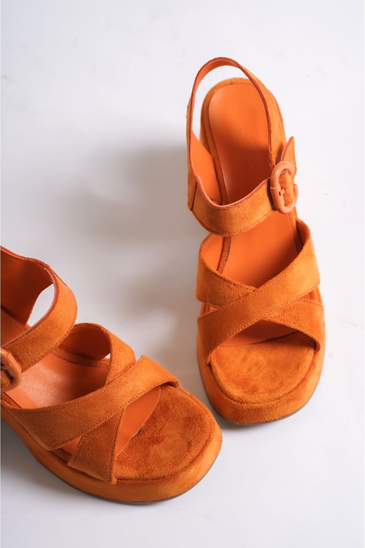 Leonore Oranj Süet Platform Topuklu Kadın Ayakkabı