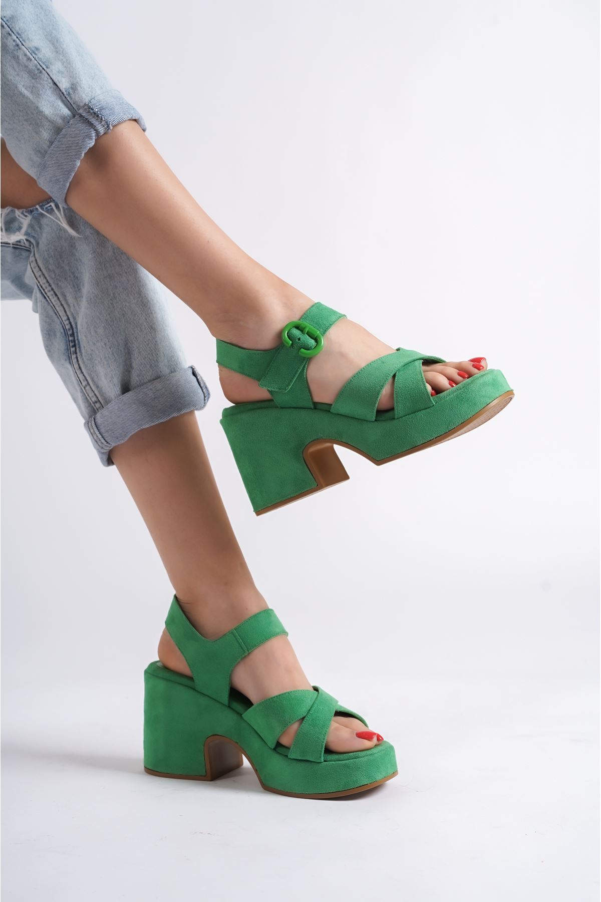 Leonore Yeşil Süet Platform Topuklu Kadın Ayakkabı