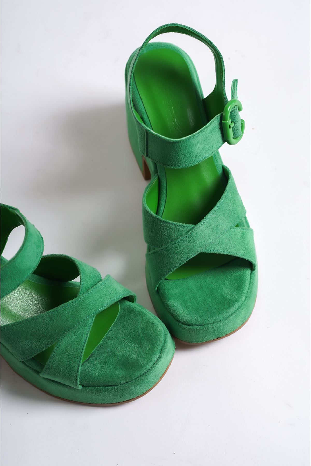 Leonore Yeşil Süet Platform Topuklu Kadın Ayakkabı
