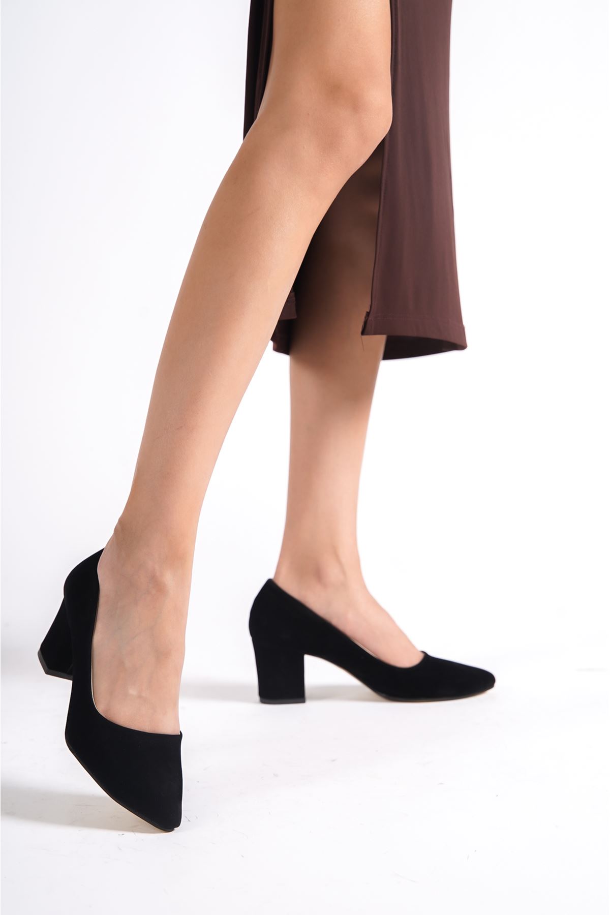 Roselin Siyah Süet Kadın Topuklu Ayakkabı