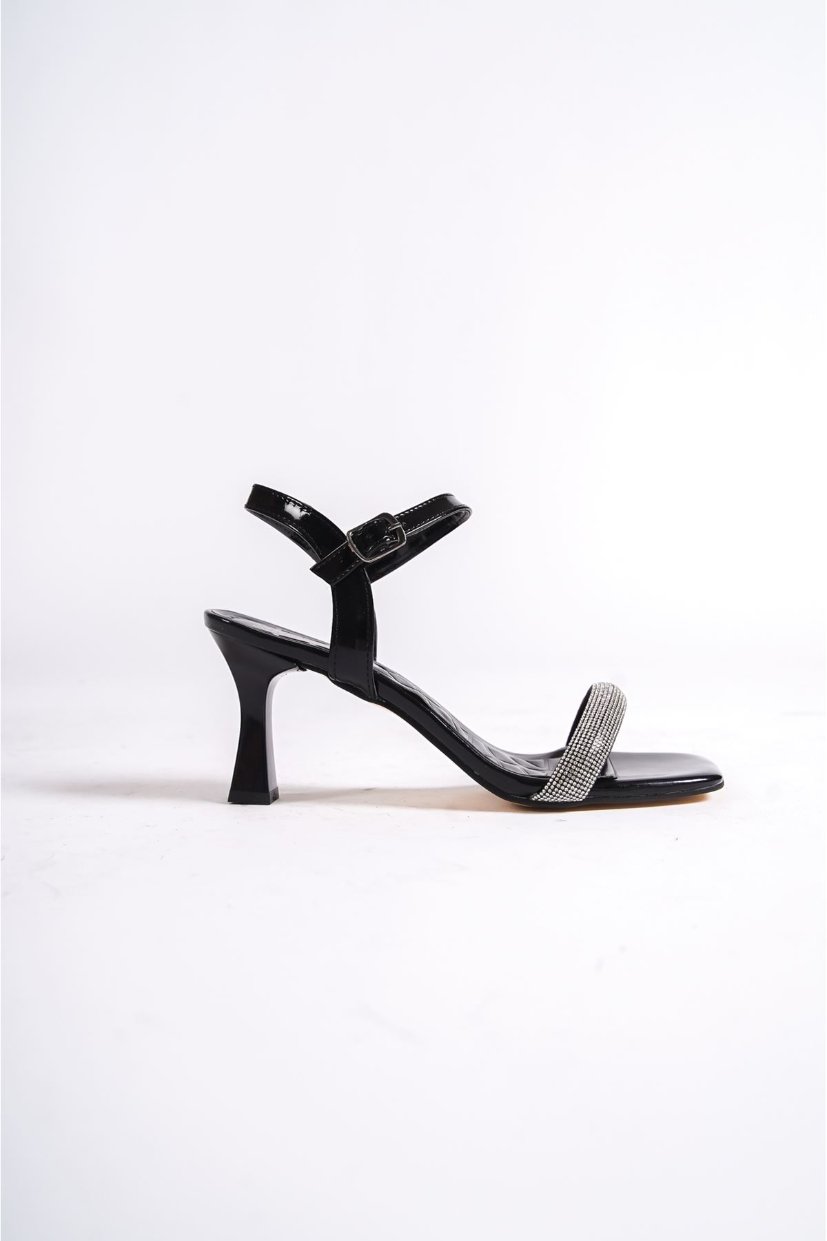 Frederic Siyah Rugan Taşlı  Şeffaf Topuklu Kadın Ayakkabı