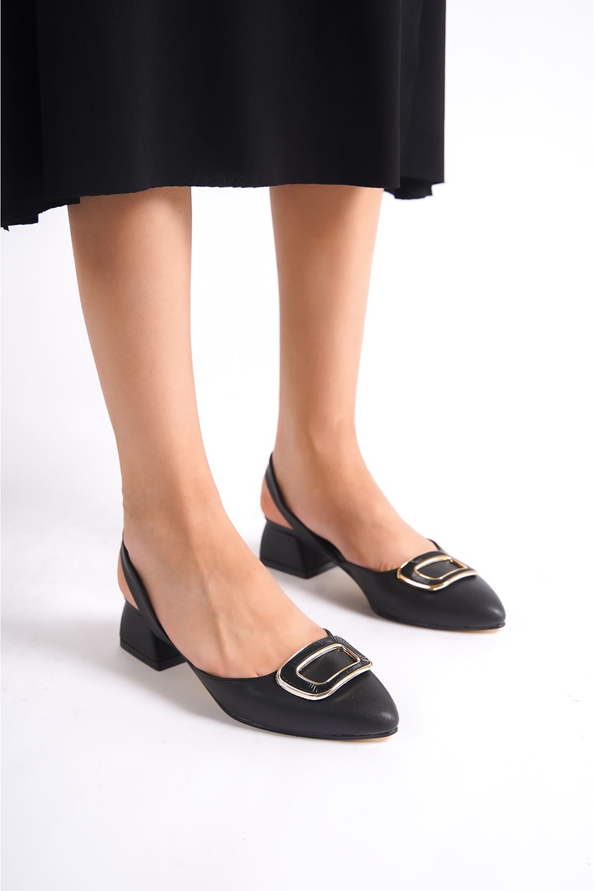 Lillian Siyah Mat Deri Topuklu Kadın Ayakkabı