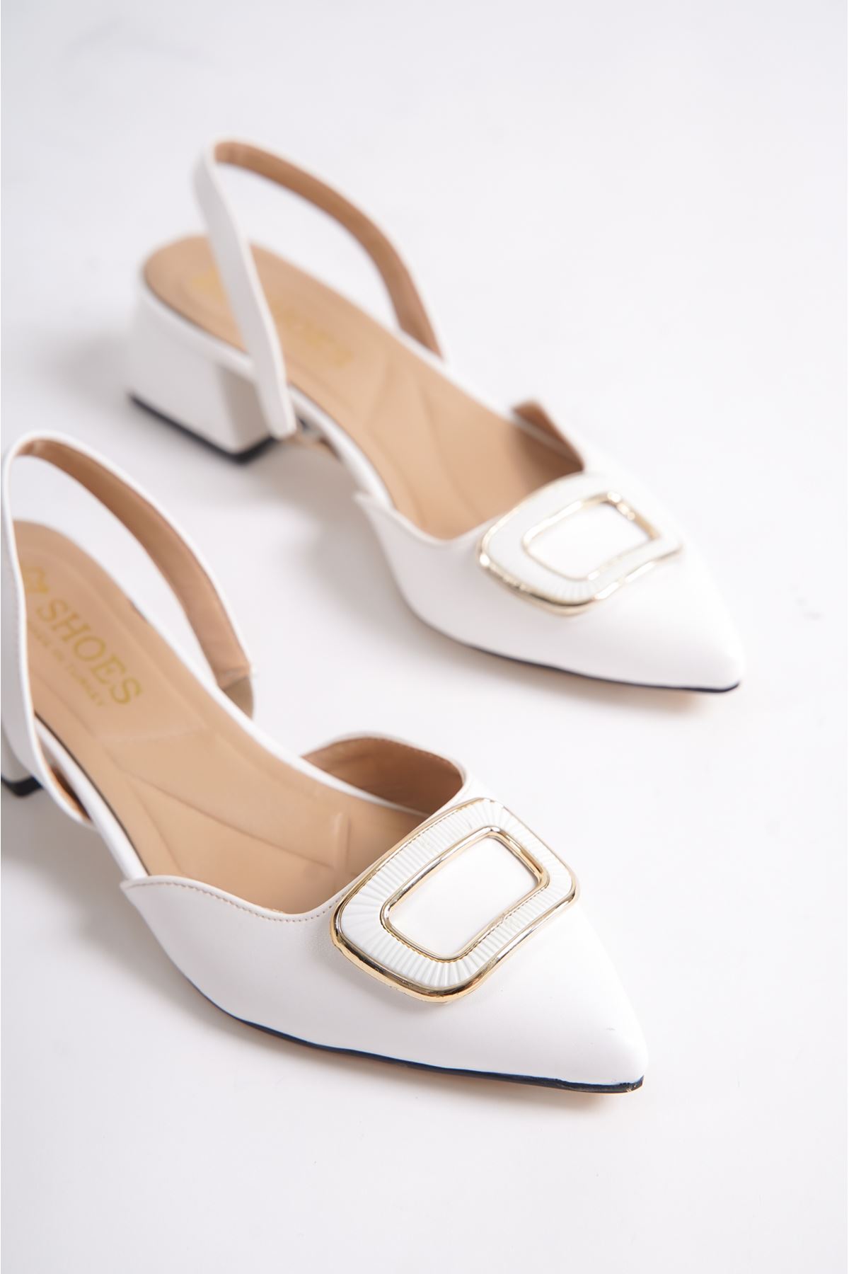 Lillian Beyaz Mat Deri Topuklu Kadın Ayakkabı 