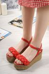 Carmela Kırmızı Mat Deri Kadın Dolgu Topuk Sandalet