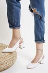 Neri Beyaz Mat Deri Kadın Topuklu Ayakkabı