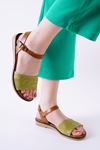 Cardi Yeşil Taba Hakiki Deri Kadın Sandalet