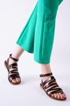 Melenia Kahverengi Hakiki Deri Kadın Sandalet