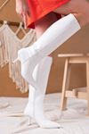 Lorene Beyaz Cilt Topuklu Kadın Çizme