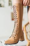 Oreta Nude Mat Deri Kadın Topuklu Çizme