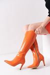 Jisell Oranj Kroko Yüksek Topuklu Kadın Çizme