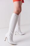 Jisell Beyaz Kroko Yüksek Topuklu Kadın Çizme