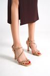 Loni Nude Taşlı Mat Deri Topuklu Kadın Ayakkabı