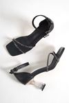 Steve Siyah Taşlı Şeffaf Topuklu Mat Deri Kadın Ayakkabı