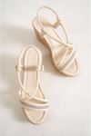 Jeweel Krem Mat Deri Dolgu Topuklu Kadın Ayakkabı
