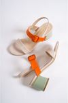 Thayer Bej Oranj Mat Deri Topuklu Kadın Ayakkabı