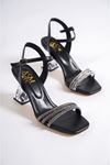 Stephan Siyah Taşlı Şeffaf Topuklu Kadın Ayakkabı