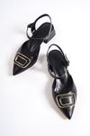 Aluin Siyah Mat Deri Topuklu Kadın Ayakkabı