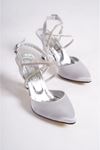 Jayla Gümüş Taşlı Saten Topuklu Kadın Ayakkabı
